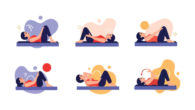 Somatic Grounding Exercises Demonstrating Nervous System Regulation with Colorful Hold Time Indicators on Minimalist Flat White Background