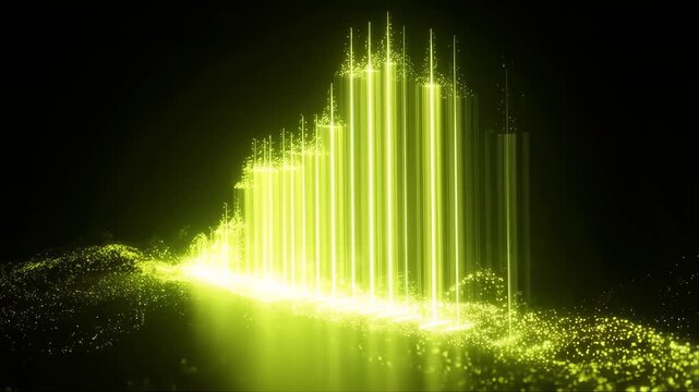 Abstract Financial Growth Visualization with Glowing Green Bars and Particles Featuring Particle Effects, Business Concept, Economic Concept