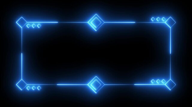 Abstract glowing neon square rectangle picture frame icon animation neon display box round screen photo frame. light glowing neon blue color picture frame rectangle icon 4K footage.
