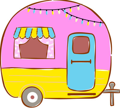 camping car or trailer for camping in line style. Caravan icons in trendy line style.