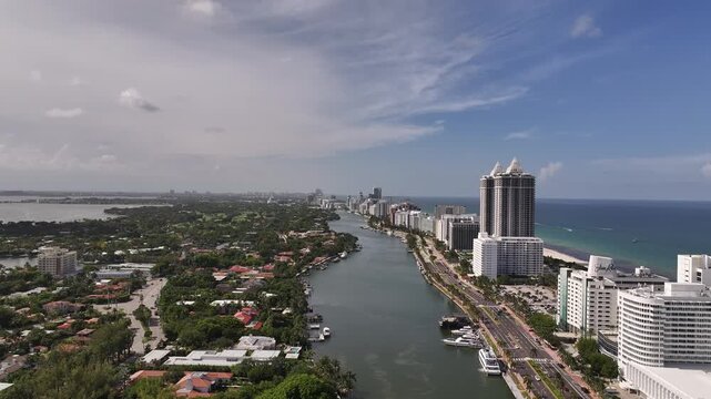  Aerial View of Surfside and Miami Beach Coastline with Waterway, High-Rise Condos, and Atlantic Ocean, Florida&rdquo;