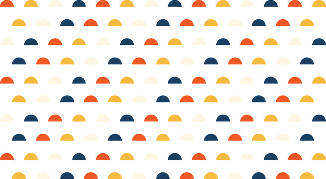 Seamless pattern with colorful semicircle shapes arranged in rows on a transparent background