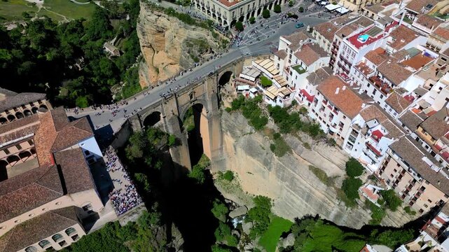 Panoramic view of the Puente Nuevo (New Bridge) in Ronda, Granada, Andalusia, Spain.