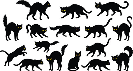 Obraz premium Halloween vector bundle 15 black cat silhouettes for spooky designs