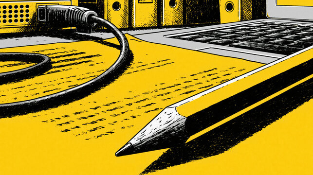 Sharp Pencil Tip Cuts Diagonally Across Yellow Duotone Compliance Document