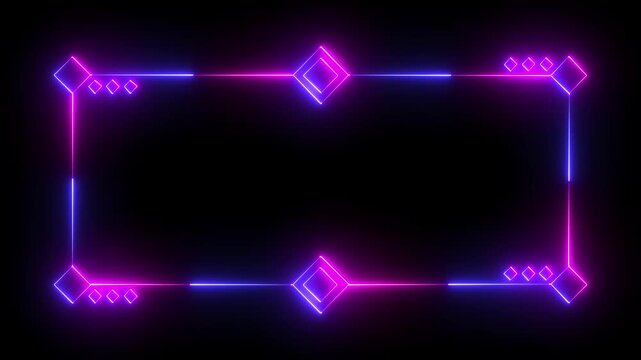 Abstract glowing neon square rectangle picture frame icon animation neon display box round screen photo frame. light glowing neon blue color picture frame rectangle icon 4K footage.