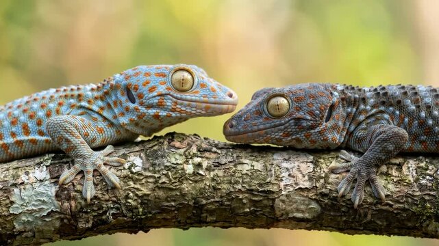 two gecko close up in bali tropical forest indonesia morning light video