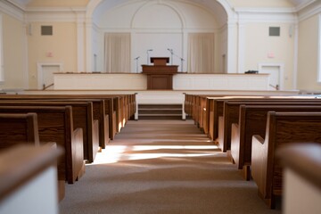 Obraz premium The Pulpit at the Front of an Empty Church Hall