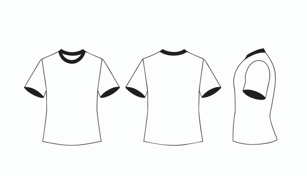 White Ringer T Shirt Technical Flat Sketch
