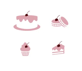 Bakery sweet food cake macaron cupcake drawing in minimalist style with pink on light background © anna42f