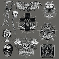 Fototapeta premium set, gothic sign with skull, grunge vintage design t shirts 