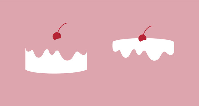 Cake and frosting drawing in minimalist art style with white on pink background