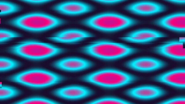 Vibrant neon pink and cyan blue geometric pattern features repeating oval shapes arranged in a dynamic flowing grid that creates a hypnotic visual rhythm for creative digital display design