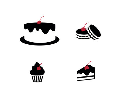 Bakery sweet food cake macaron cupcake drawing in minimalist style with black on light background
