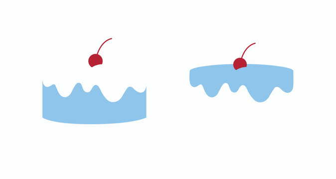 Cake and frosting drawing in minimalist art style with blue on light background