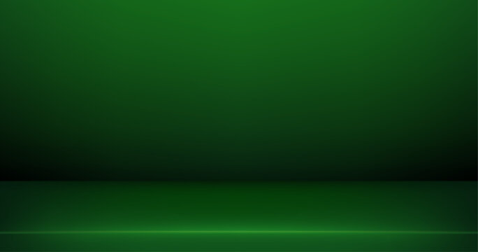 Abstract emerald green studio backdrop featuring geometric podium stage. Vector background with smooth gradient lighting for modern product mockups