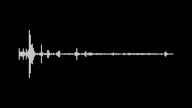 A graphic loop of rhythmic audio sound waves. Sound wave audio spectrum black background, modern music bars animation, line audio wave visualization on a transparent background.
