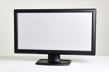 Fototapeta premium The Monitor on a Minimalist Desk with a Blank Display in Modern Office