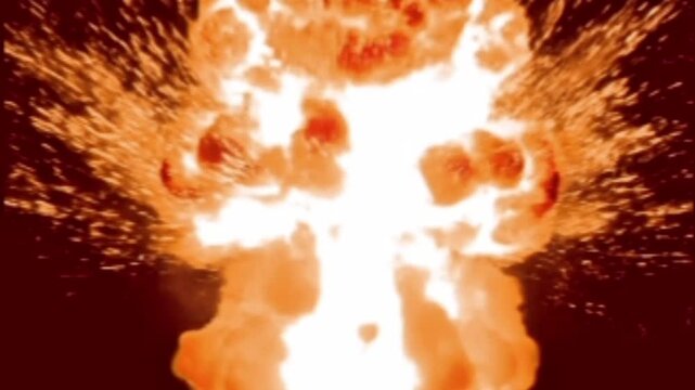 The range fire blast in the black background.
