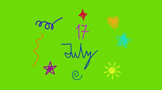 17 July World Emoji Day Date With Colorful Doodle Animation