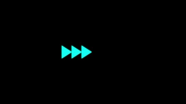  arrow icon concept animation. cyan green arrow pointing left to right on black background, right direction symbol for  video editing.