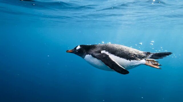 gentoo penguin underwater close up in antarctic peninsula morning light video