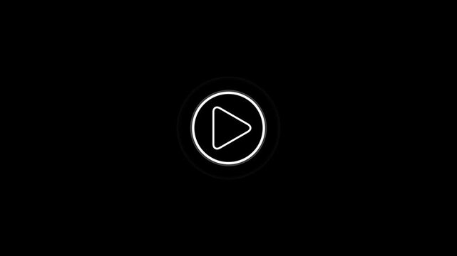Abstract glowing play button with radio waves. white color video player button icon animation, music play button animation on black background, play button icon animation, with 4k video animation.