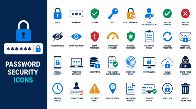 Password Security Icons with Padlock Symbols Collection.