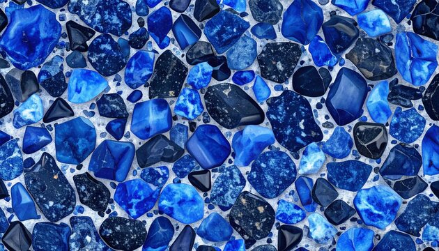 Close up of blue swimming pool pebble plaster interior finish with background interior aggregate swimming