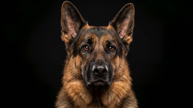 german shepherd close up isolated on black background studio video