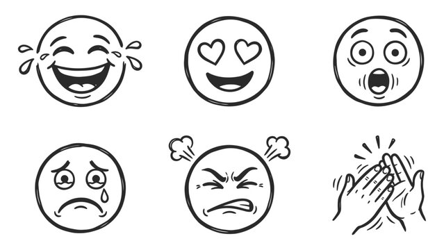 Set of hand drawn sketch style emojis and clapping hands