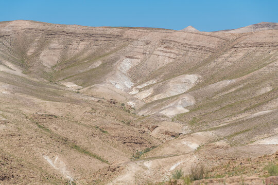 The beautiful desert hiking area near Nahal Rahaf-Rahaf Stream in the Judean Desert in Israel.
