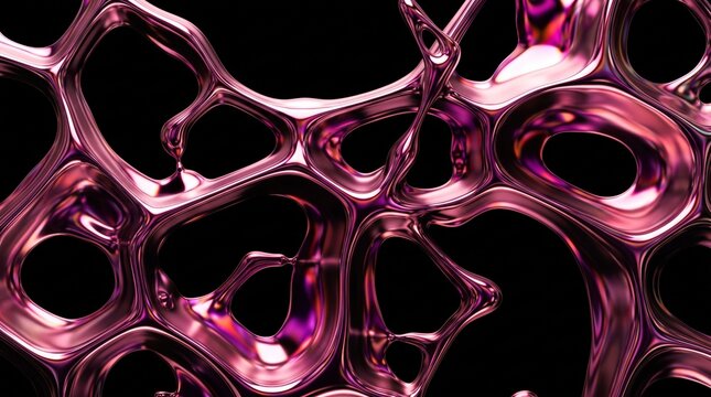 Luxury Pink Metallic Organic Mesh Abstract Background on Black