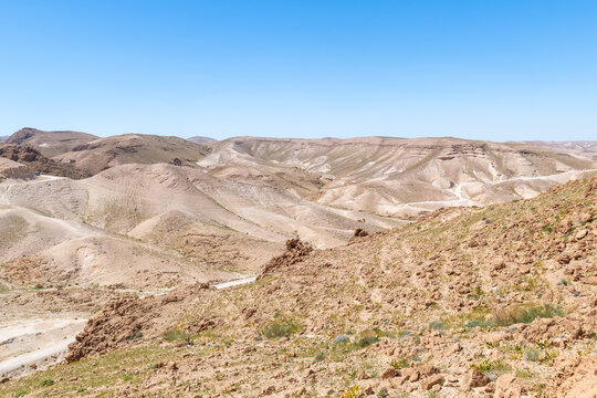 The beautiful desert hiking area near Nahal Rahaf-Rahaf Stream in the Judean Desert in Israel.
