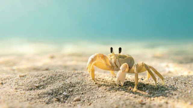 ghost crab close up on maldives shallow waters morning light video