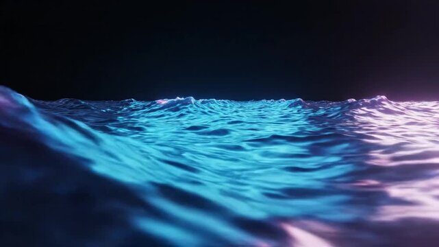 Abstract neon waves morphing from vibrant pink to blue on a dark background in retrowave style