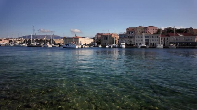 : Panoramic view of the Old Venetian Harborin the Chania, Crete, Greece