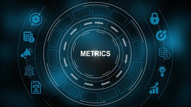 Digital metrics hud interface with business analytics and data visualization technology dashboard