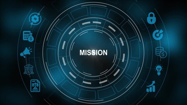 Corporate mission statement digital hud interface with business and strategic growth strategy vision