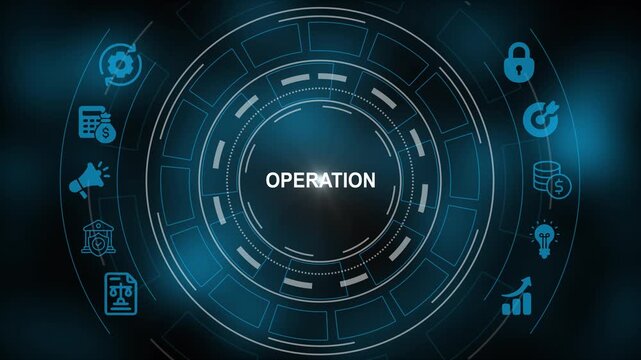 Digital business operation hud interface with financial and management futuristic corporate strategy motion