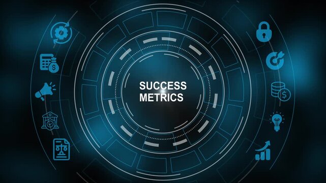 Success metrics digital hud interface with business growth and data analytics infographic digital interface