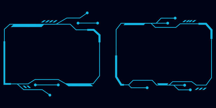 Futuristic digital hud frame set with glowing blue circuit board lines on dark background
