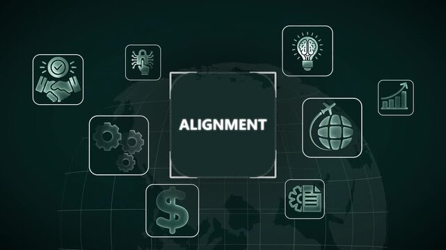 Corporate strategic alignment concept with digital business and global network animation