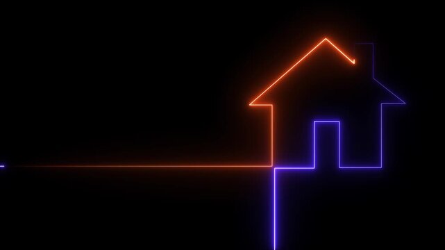 Home icon house sign glowing neon lights seamless loop animation. house building apartment property, Neon home icon animation. home icon animation shiny symbol house on black background