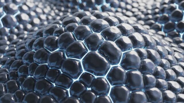 Abstract voronoi cellular pattern with breathing motion in an organic tech texture and blue light