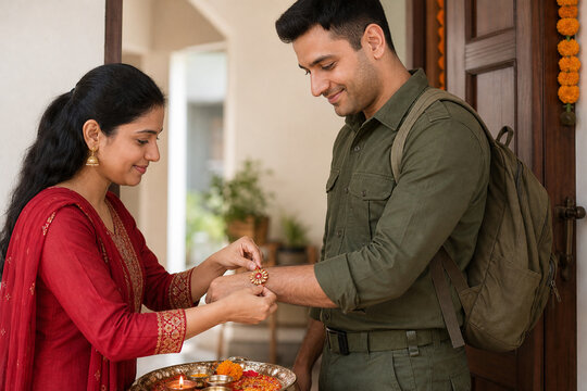 Sister tying rakhi to soldier brother in emotional Raksha Bandhan moment