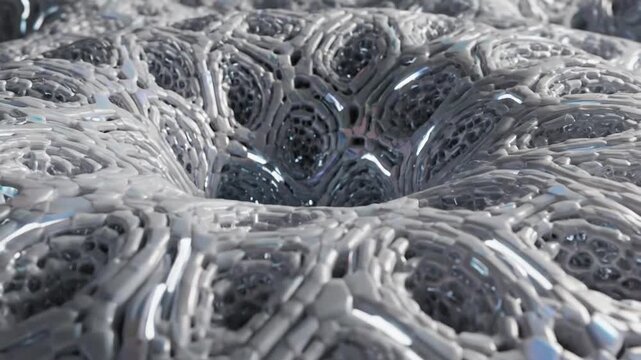 Abstract white voronoi cellular pattern with breathing motion and organic tech texture