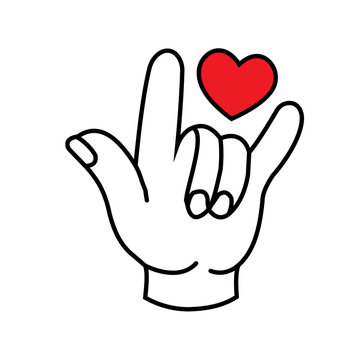 Hand gesture with heart symbol on white background love red sign finger peace. Resizable and editable, EPS 10.