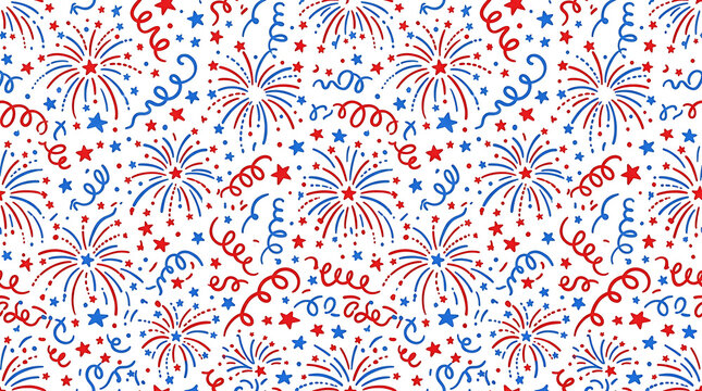 Seamless pattern background with festive fireworks and confetti, seamless