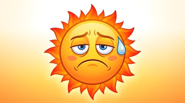 Sad sweating sun face emoji